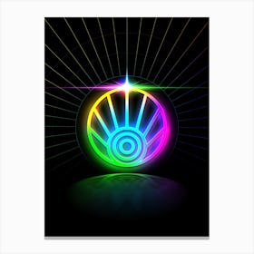 Neon Geometric Glyph in Candy Blue and Pink with Rainbow Sparkle on Black n.0363 Canvas Print