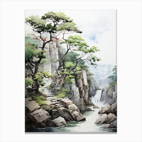 Akiyoshido Cave In Yamaguchi, Japanese Brush Painting, Ukiyo E, Minimal 3 Canvas Print