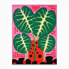 Pink And Red Plant Illustration Swiss Cheese Plant 2 Canvas Print