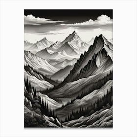 Monochrome Mountain Landscape Art Print (3) Canvas Print