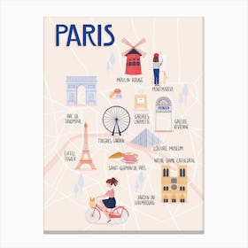 Paris Map Illustration Canvas Print