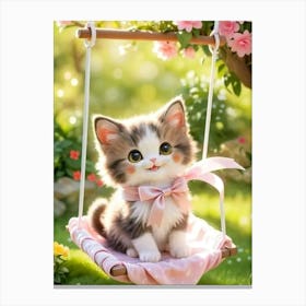 Cute Kitten On Swing Canvas Print