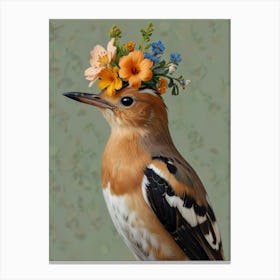 Bird With A Flower Crown European Robin Art 1 Canvas Print