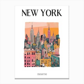 Manhattan New York Colourful Silkscreen Illustration 4 Poster Canvas Print
