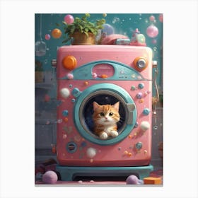 Cat In Washing Machine 11 Canvas Print