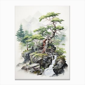 Shosenkyo Gorge In Yamanashi, Japanese Brush Painting, Ukiyo E, Minimal 4 Canvas Print