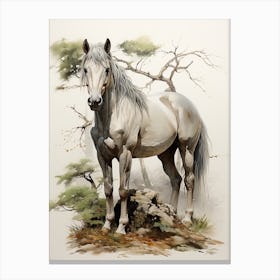 A Horse, Japanese Brush Painting, Ukiyo E, Minimal 1 Canvas Print