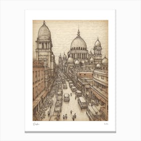 Delhi India Drawing Pencil Style 3 Travel Poster Canvas Print