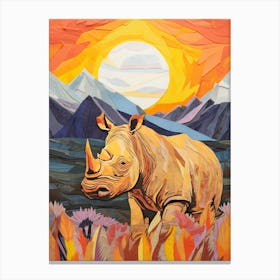 Rhino With The Sun Patchwork 1 Canvas Print