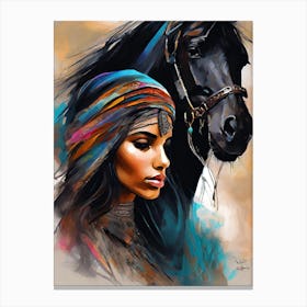Indian Woman And Horse Canvas Print