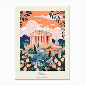 Parthenon   Athens, Greece   Cute Botanical Illustration Travel 3 Poster Canvas Print