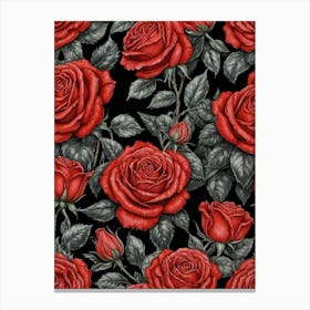 Roses On Black Canvas Print