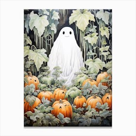 Cute Bedsheet Ghost, Botanical Halloween Watercolour 14 Canvas Print