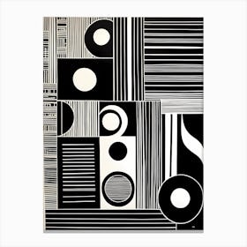 Mid Century Inspired Linocut geometric Shapes Black And White, 1128 Canvas Print
