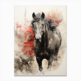 Horse, Japanese Brush Painting, Ukiyo E, Minimal 2 Canvas Print