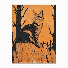 Chartreux Cat Linocut Blockprint 3 Canvas Print