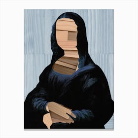Mona Lisa · Blue Shining Woodcut Canvas Print