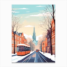 Vintage Winter Travel Illustration Copenhagen Denmark 1 Canvas Print