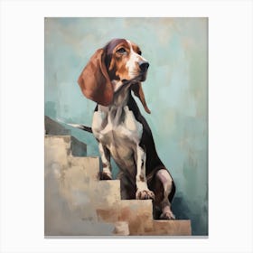 Basset Hound Dog, Painting In Light Teal And Brown 2 Canvas Print
