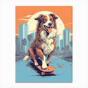 Australian Shepherd Dog Skateboarding Illustration 1 Canvas Print