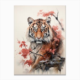Tiger, Japanese Brush Painting, Ukiyo E, Minimal 4 Canvas Print