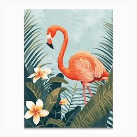 American Flamingo And Frangipani Minimalist Illustration 1 Canvas Print