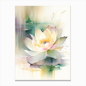 Blooming Lotus Flower In Lake Storybook Watercolour 3 Canvas Print