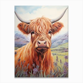 Delicate Line Drawing Of A Highland Cow Canvas Print