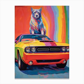 Dodge Challenger Vintage Car With A Dog, Matisse Style Painting 3 Canvas Print