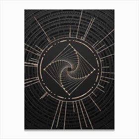 Geometric Glyph Symbol in Gold with Radial Array Lines on Dark Gray n.0177 Canvas Print
