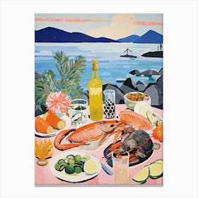 Mediterranean Seafood Lunch Summer Illustration 3 Canvas Print
