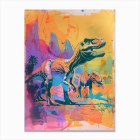Dinosaur Paint Drip Illustration In The Desert Canvas Print