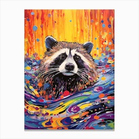 A Swimming Raccoon Vibrant Paint Splash 4 Canvas Print