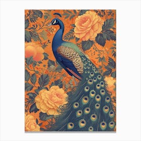 Orange Peacock Floral Wallpaper 3 Canvas Print