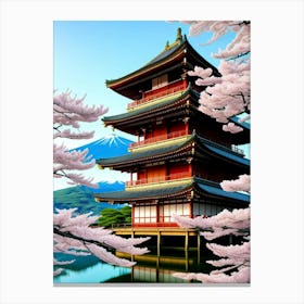 Japanese Pagoda Cherry Blossoms Mount Fuji Japan Canvas Print