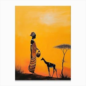African Woman With Giraffe Canvas Print