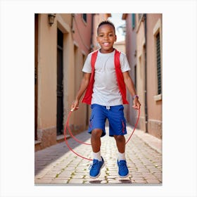 Little Boy Playing With A Skipping Rope Canvas Print