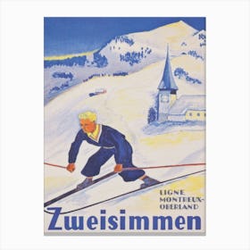 Zweis Switzerland Vintage Ski Poster Canvas Print