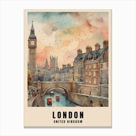 London Travel Poster Vintage United Kingdom Painting (25) Canvas Print