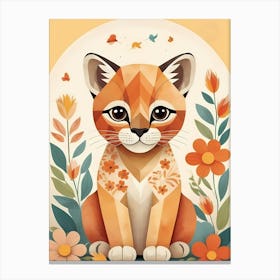 Floral Cute Baby Puma Nursery Illustration (28) Canvas Print