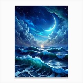 Moon And Waves Canvas Print