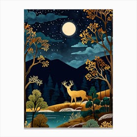 Deer In The Forest At Night Canvas Print