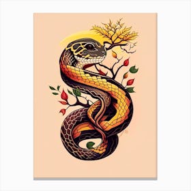 Brown Tree Snake Tattoo Style Canvas Print