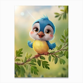 Blue Bird On A Branch 1 Canvas Print