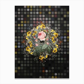 Vintage Cabbage Rose Flower Wreath on Dot Bokeh Pattern Canvas Print