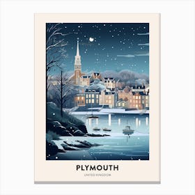 Winter Night  Travel Poster Plymouth United Kingdom 3 Canvas Print