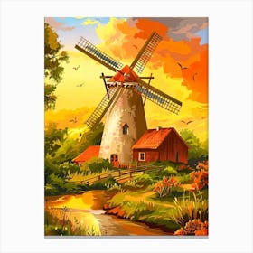 Windmill At Sunset Canvas Print