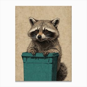 Raccoon In Trash Can Canvas Print