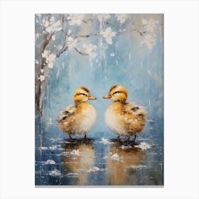Winter Ducklings Impressionism Style 4 Canvas Print