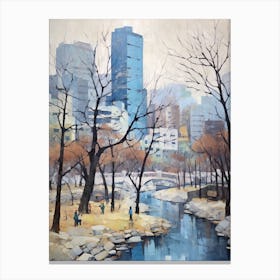Winter City Park Painting Cheonggyecheon Park Seoul 2 Canvas Print